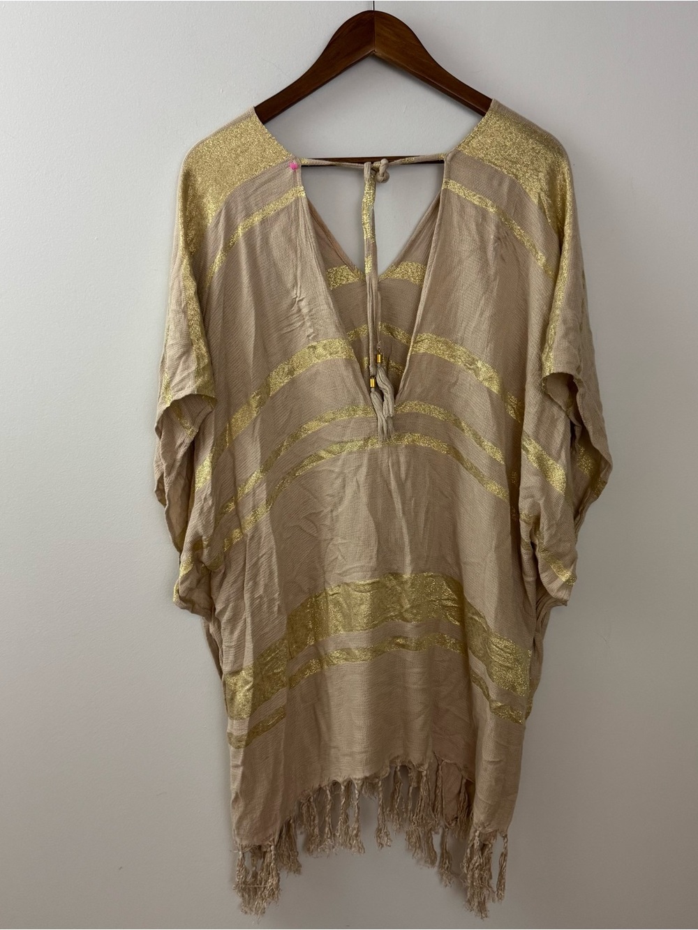 L*Space Seaport Swim Cover Up in Cream & Gold with a tassel hemline Size XS - Picture 2 of 6